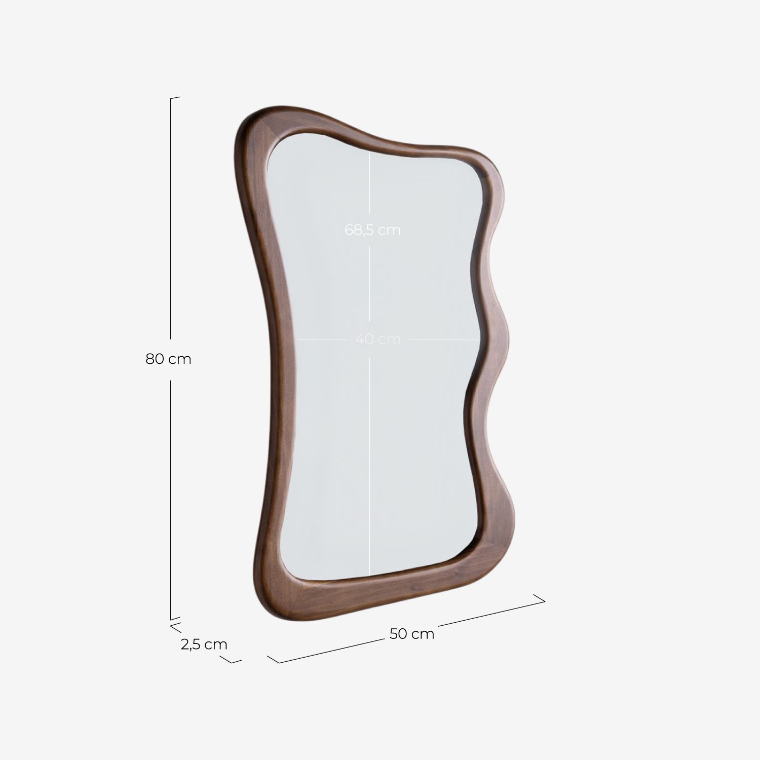 Espejo de Pared de Madera de Pino (80x50 cm) Vahid, medidas