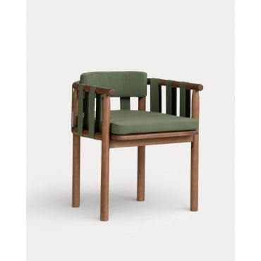 Silla de Exterior con Reposabrazos de Madera de Eucalipto y Tela Edvard Verde Nori - The Masie