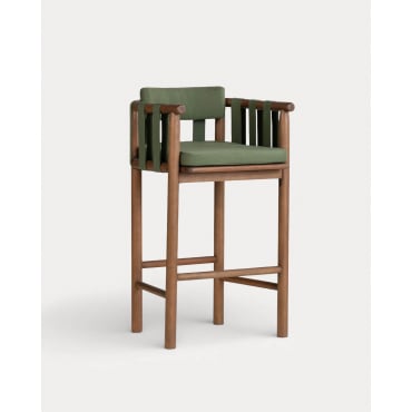 Taburete Alto de Madera de Eucalipto y Tela (77 cm) Edvard Verde Nori - The Masie