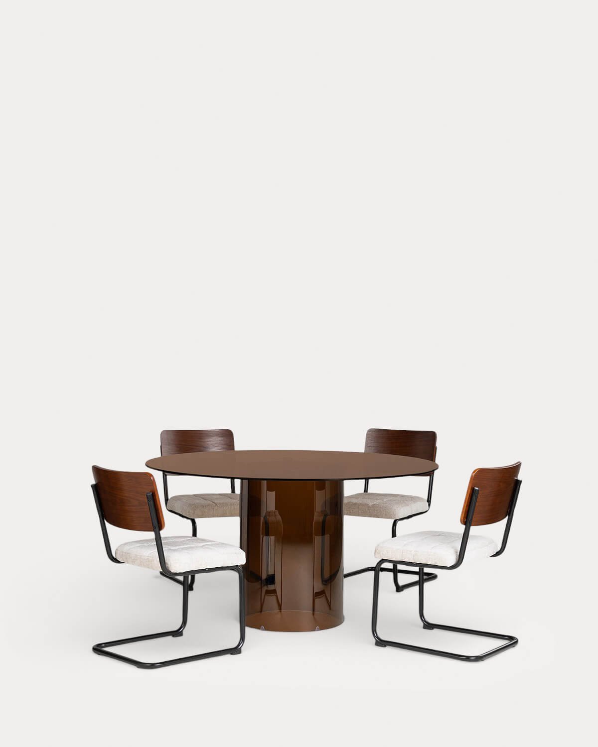 Set de Mesa de Comedor Redonda de Cristal Templado (Ø140 cm) Kolu y 4 Sillas de Madera y Tela Cuba, imagen de galer&iacute;a 1