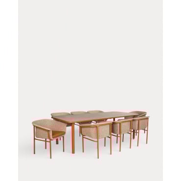 Set de Mesa Rectangular (240x110 cm) y 8 Sillas de Madera de Acacia y Metal de Exterior Caitlyn Rojo Brick - The Masie