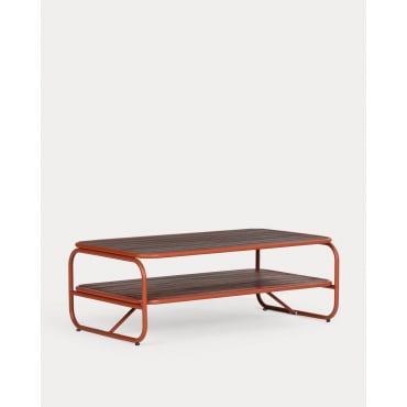 Mesa de Centro de Exterior Rectangular de Madera de Acacia y Metal (110x60 cm) Ahrus Rojo Brick - The Masie