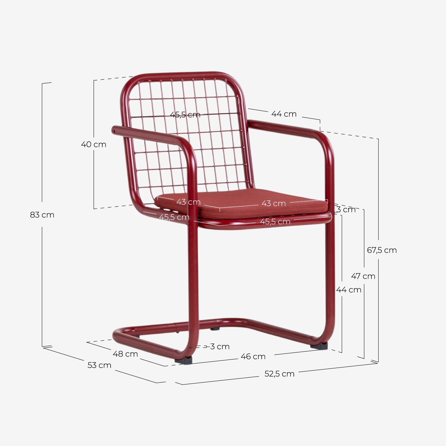 Silla de Comedor con Reposabrazos de Metal Biaritz, medidas