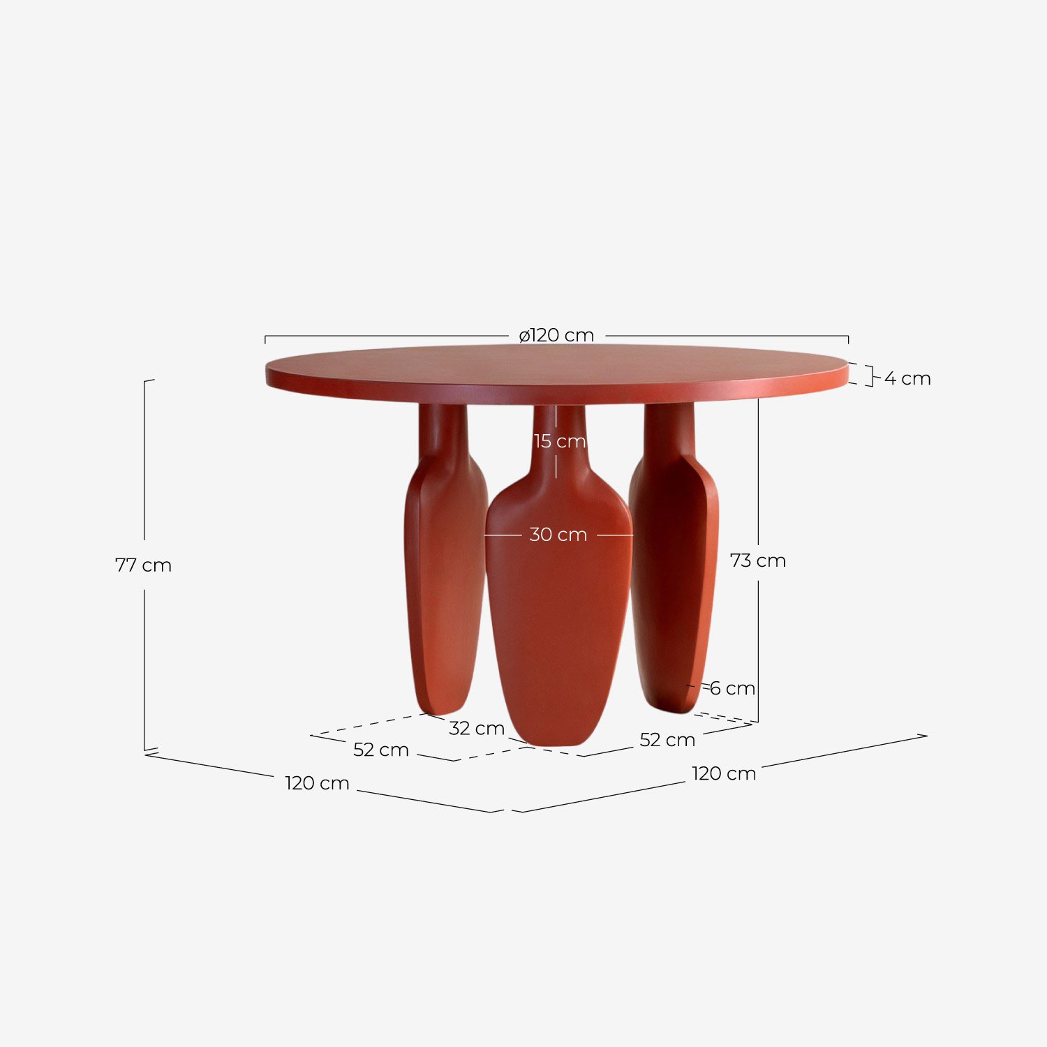 Mesa de Comedor Redonda de Cemento (Ø120 cm) Ylena, medidas