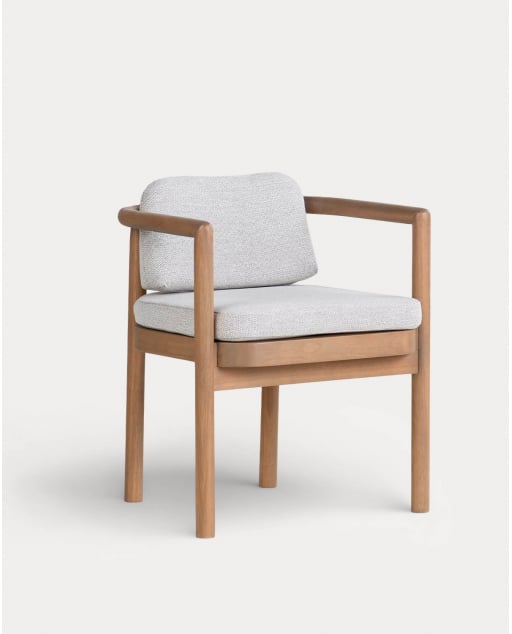 Silla de Exterior con Reposabrazos de Madera de Eucalipto y Tela Elnes - Marrón Clay