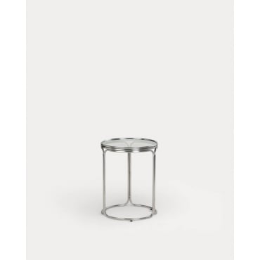Mesa Auxiliar Redonda de Metal y Cristal Templado (Ø40 cm) Massia Cristal transparente - The Masie