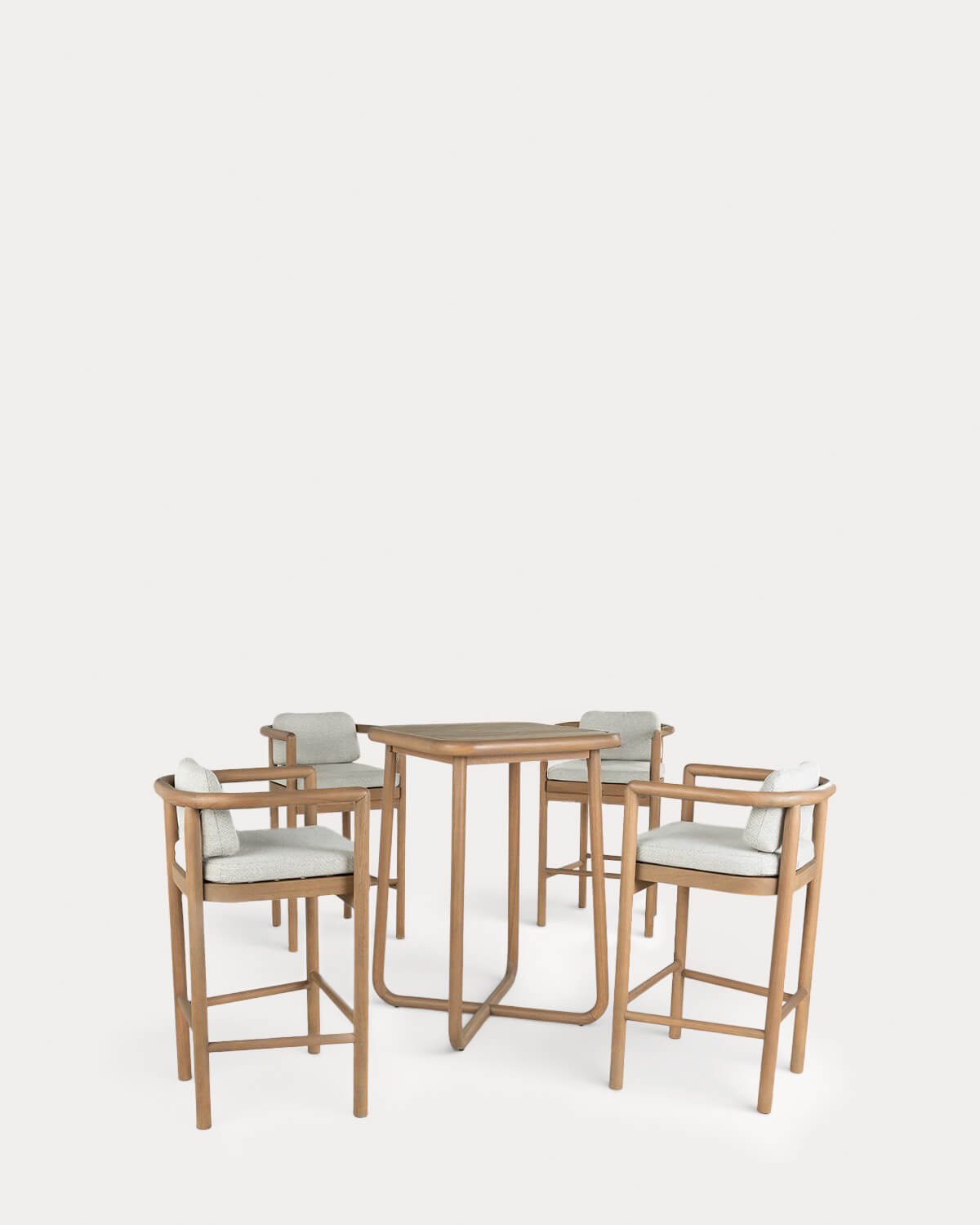 Set de Mesa Alta de Comedor (70x70 cm) y 4 Taburetes Altos de Madera de Eucalipto y Tela Elnes, imagen de galer&iacute;a 1