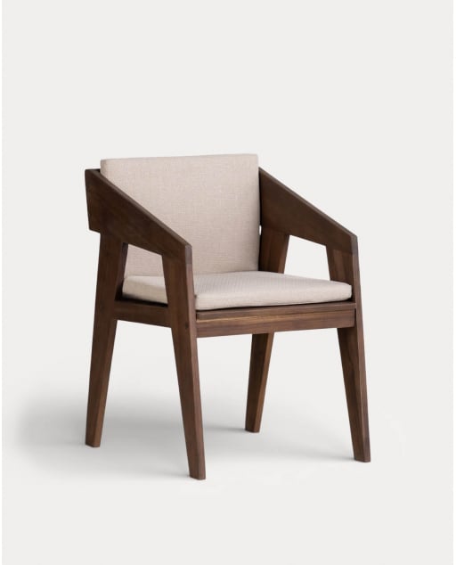 Silla de Exterior con Reposabrazos de Madera de Acacia y Tela Tanon - Acacia Oscuro