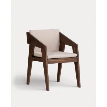 Silla de Exterior con Reposabrazos de Madera de Acacia y Tela Tanon Acacia Oscuro - The Masie