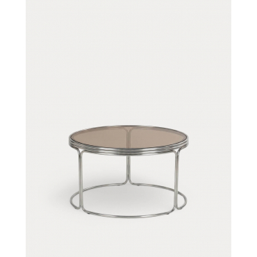 Mesa de Centro Redonda de Metal y Cristal Templado (Ø80 cm) Massia Cristal ahumado - The Masie