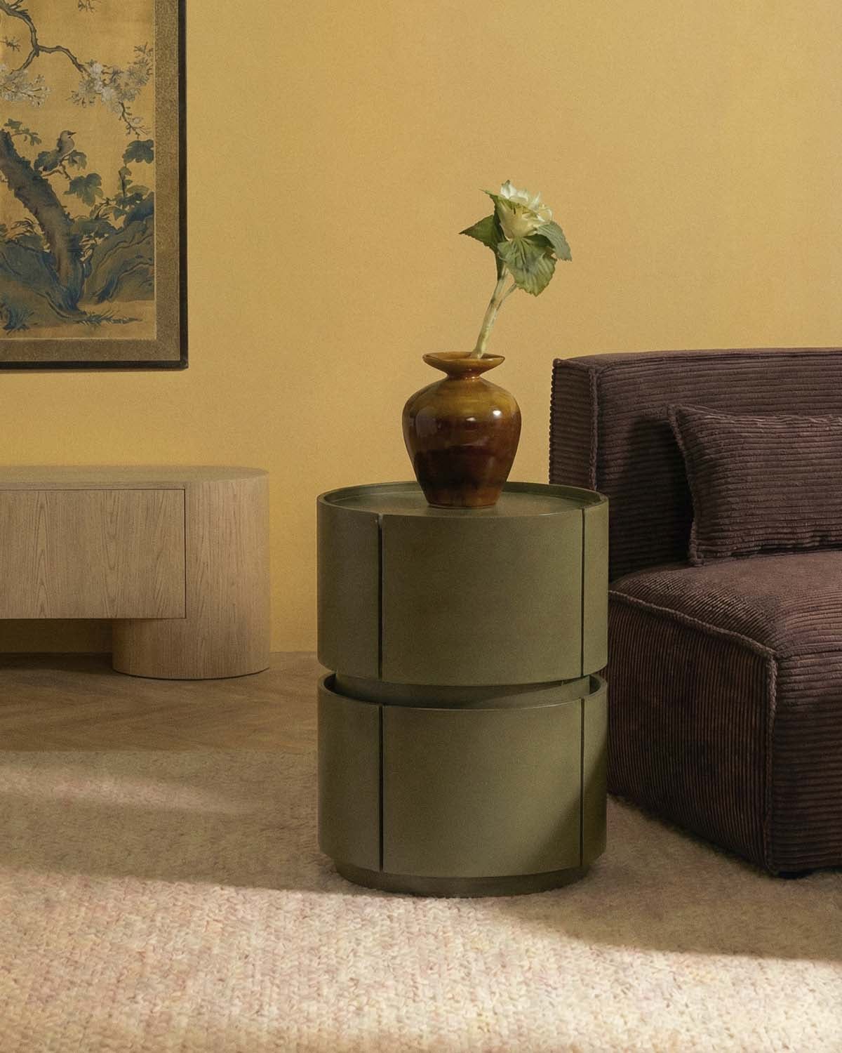 Mesa Auxiliar Redonda con 2 Cajones de Madera (Ø40 cm) Maele, imagen de galer&iacute;a 2