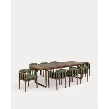 Set de Mesa Rectangular (240x100 cm) y 8 Sillas de Madera de Eucalipto y Tela de Exterior Edvard Verde Nori - The Masie