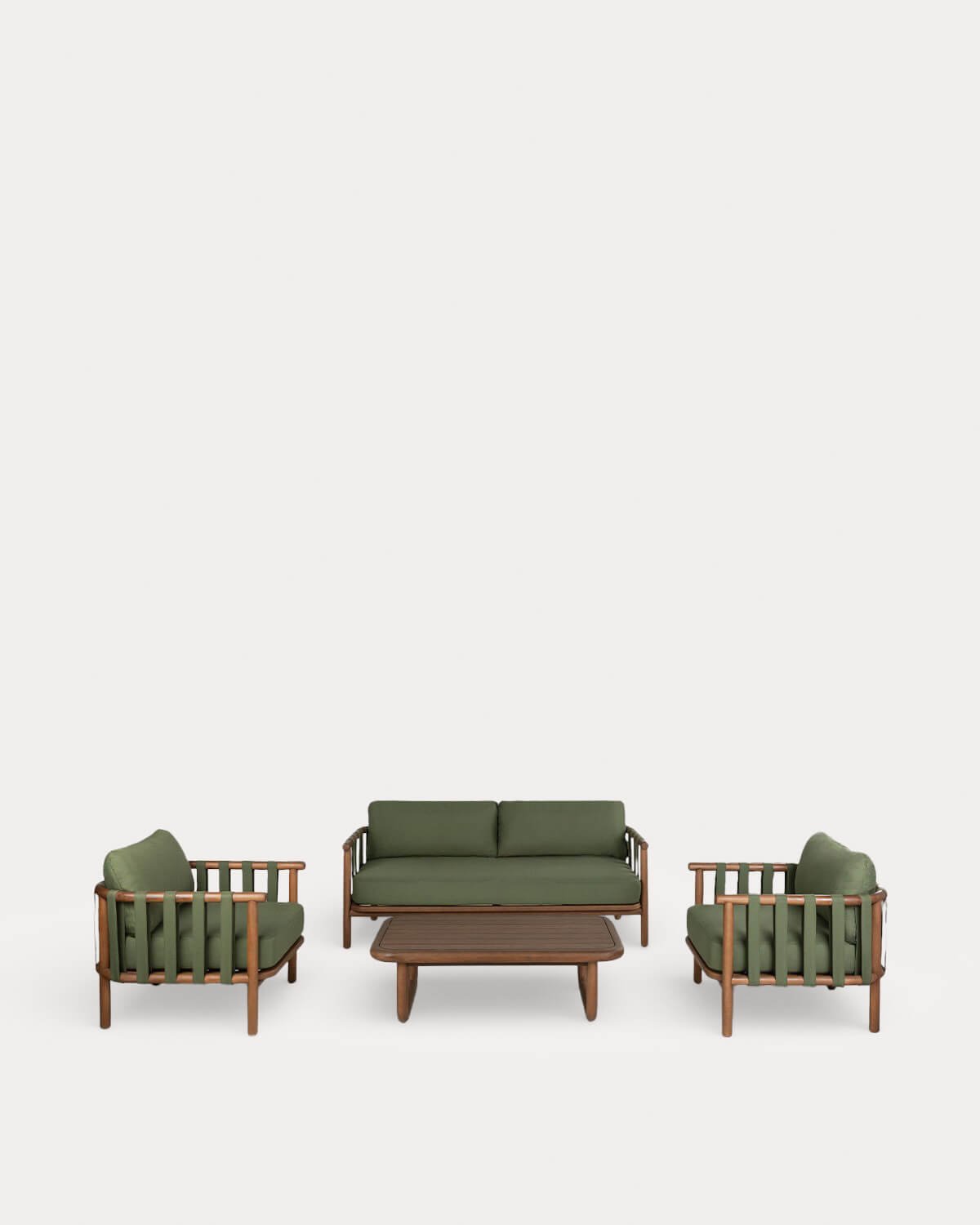 Set de Jardín con Sofá 2 Plazas, 2 Sillones Edvard y Mesa de Centro Elnes de Madera de Eucalipto y Tela, imagen de galer&iacute;a 1