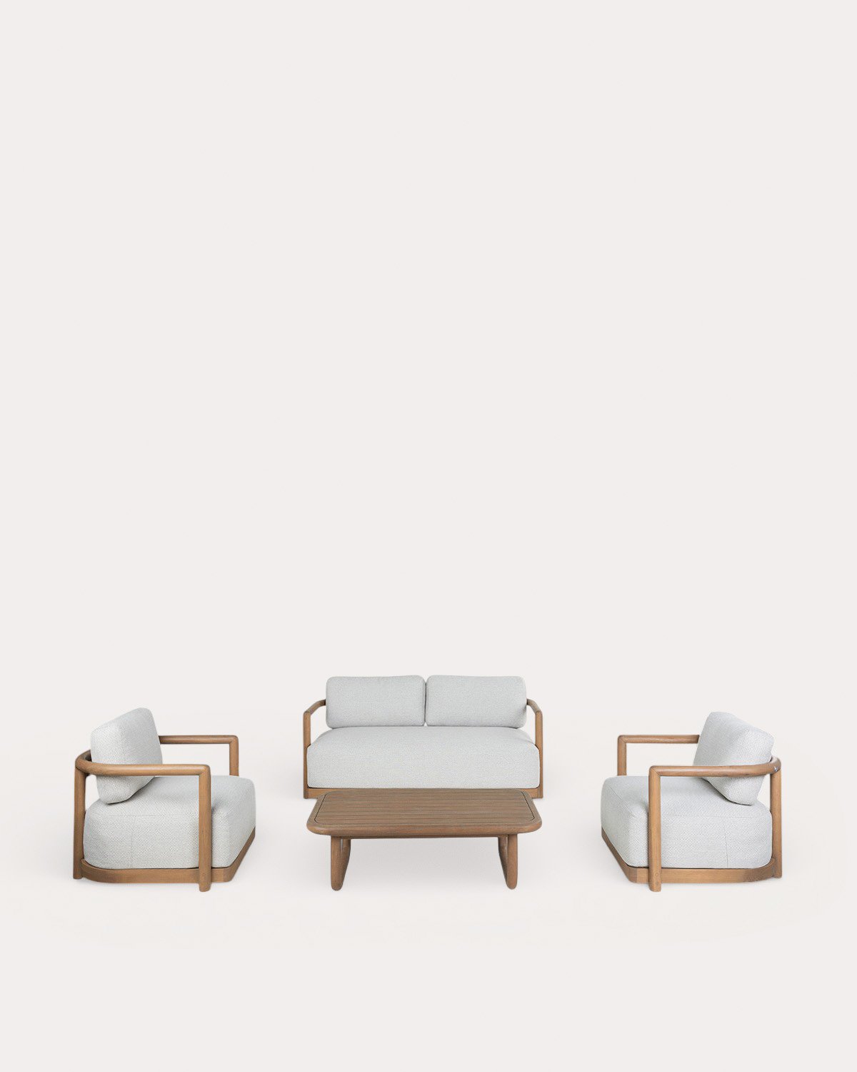 Set de Jardín con Sofá 2 Plazas, 2 Sillones y Mesa de Centro de Madera de Eucalipto y Tela Elnes, imagen de galer&iacute;a 1