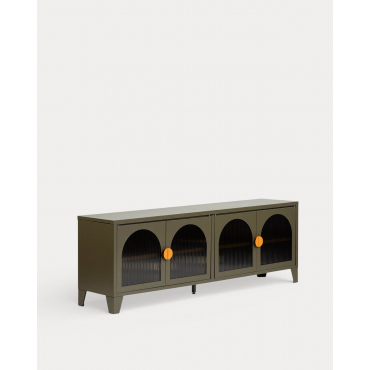 Mueble de TV 4 Puertas 160x37 cm Acero Laminado y Vidrio Andrius Naranja Terra - The Masie