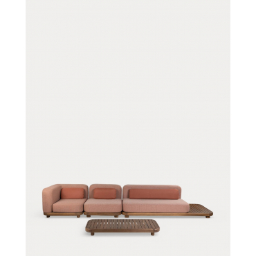 Conjunto de Jardín Con Módulo Sofá, Módulo Central, Módulo Esquinero y Mesa de Centro de Madera de Acacia y Tela Redik Rojo Brick - The Masie