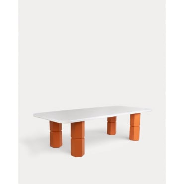 Mesa de Exterior Rectangular de Terrazo y Madera de Acacia (270x120 cm) Ixiar Naranja Terra - The Masie