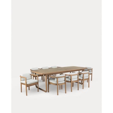 Set de Mesa de Comedor Rectangular (240x100 cm) y 8 Sillas de Madera de Eucalipto y Tela Elnes Marrón Clay - The Masie