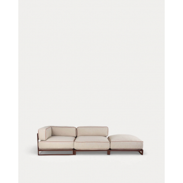 Sofá Modular de Jardín 2 Piezas Módulo Esquinero y Módulo Central con Módulo Puff de Metal y Tela Kristen Beige Seashell - The Masie