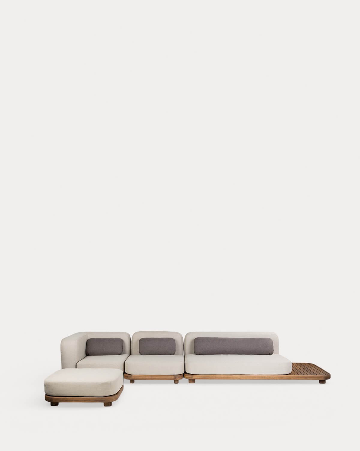 Sofá Modular de Jardín 3 Piezas Módulo Sofá, Módulo Central y Módulo Esquinero con Módulo Puff de Madera de Acacia y Tela Redik, imagen de galer&iacute;a 1