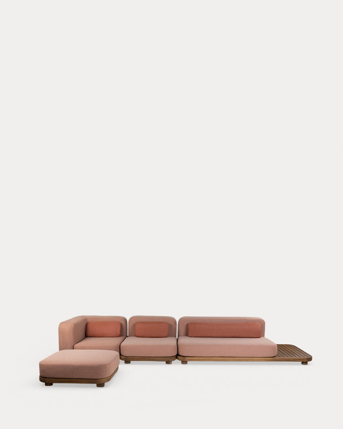 Sofá Modular de Jardín 3 Piezas Módulo Sofá, Módulo Central y Módulo Esquinero con Módulo Puff de Madera de Acacia y Tela Redik, imagen de galer&iacute;a 1