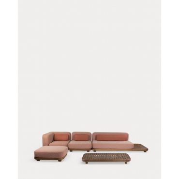 Conjunto de Jardín con Módulo Sofá, Central, Esquinero, Puff y Mesa de Centro de Madera de Acacia y Tela Redik Rojo Brick - The Masie