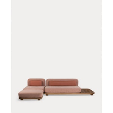 Sofá Modular de Jardín 2 Piezas Módulo Sofá y Módulo Central con Módulo Puff de Madera de Acacia y Tela Redik Rojo Brick - The Masie