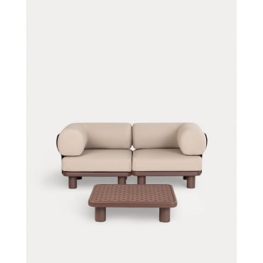 Conjunto de Jardín con 2 Módulo Esquinero y Mesa de Centro de Aluminio y Tela Lantana Marrón Chocolate - The Masie