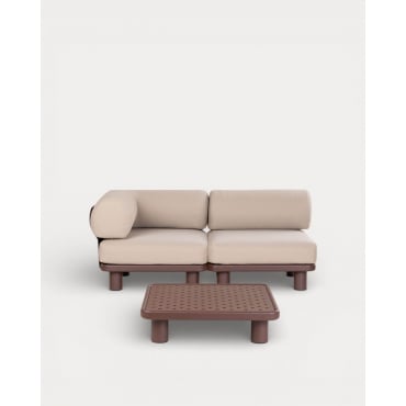 Conjunto de Jardín con Módulo Esquinero, Módulo Central y Mesa de Centro de Aluminio y Tela Lantana Marrón Chocolate - The Masie