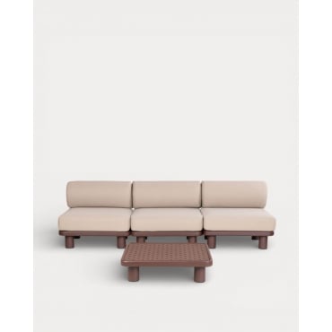 Conjunto de Jardín con 3 Módulo Central y Mesa de Centro de Aluminio y Tela Lantana Marrón Chocolate - The Masie