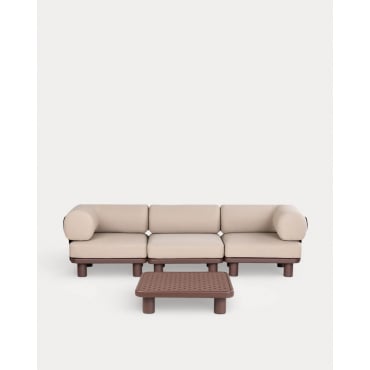 Conjunto de Jardín con 2 Módulo Esquinero, Módulo Central y Mesa de Centro de Aluminio y Tela Lantana Marrón Chocolate - The Masie