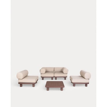 Conjunto de Jardín con 2 Módulo Esquinero, 2 Módulo Central y Mesa de Centro de Aluminio y Tela Lantana Marrón Chocolate - The Masie