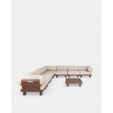 Conjunto de Jardín con 4 Módulo Central, 3 Módulo Esquinero y Mesa de Centro de Aluminio y Tela Lantana Marrón Chocolate - The Masie