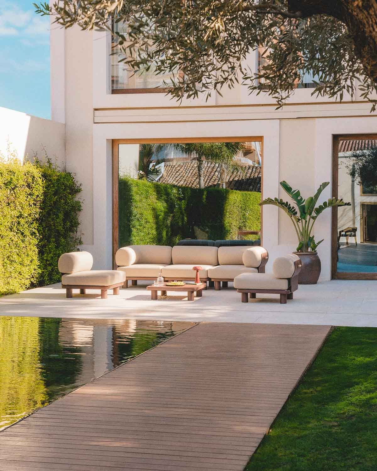 Conjunto de Jardín con 3 Módulo Central, 2 Módulo Esquinero y Mesa de Centro de Aluminio y Tela Lantana, imagen de galer&iacute;a 2