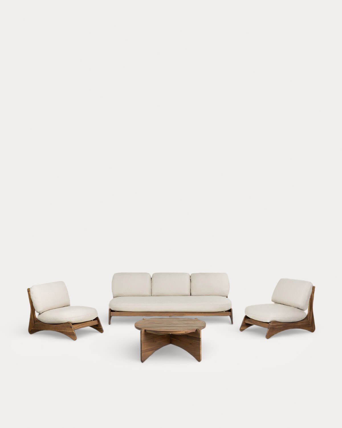 Set de Jardín con Sofá 3 Plazas, 2 Sillones y Mesa de Centro de Madera de Acacia y Tela Lorent, imagen de galer&iacute;a 1