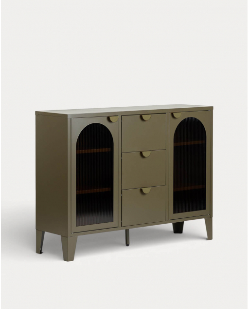 Aparador Bajo 2 Puertas y 3 Cajones 120x35 cm de Acero Laminado y Vidrio Andrius
