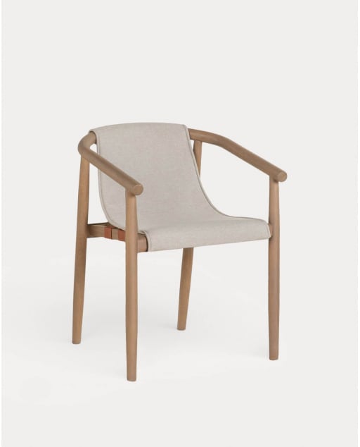 Silla de Comedor de Madera de Eucalipto y Tela Clhoti - Beige Seashell