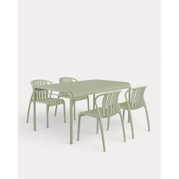 Set de Mesa Rectangular (153x90 cm) y 4 Sillas de Polipropileno de Exterior Baztan Verde Sage - The Masie