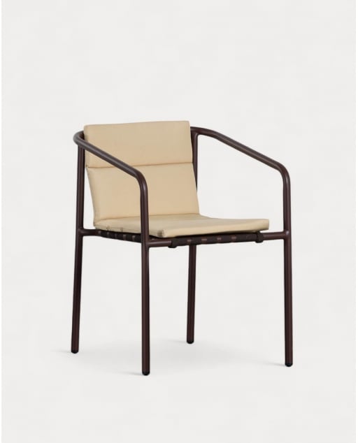 Silla de exterior con reposabrazos de aluminio y tela Vinke - Marrón Chocolate