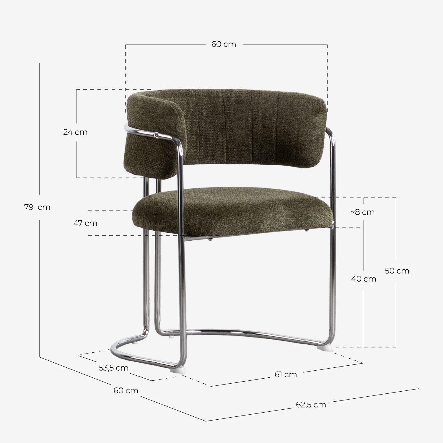 Silla de Comedor de Tela y Metal Petra, medidas