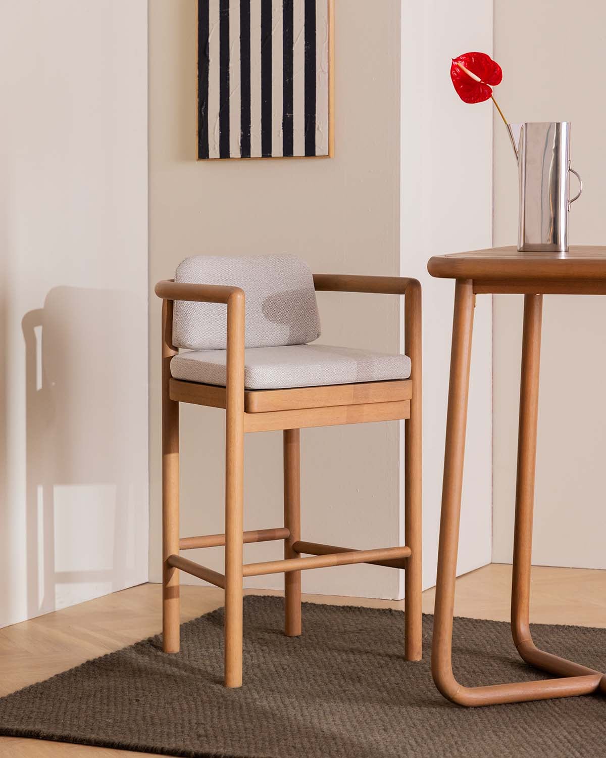 Taburete Alto de Madera de Eucalipto y Tela (75 cm) Elnes, imagen de galer&iacute;a 2
