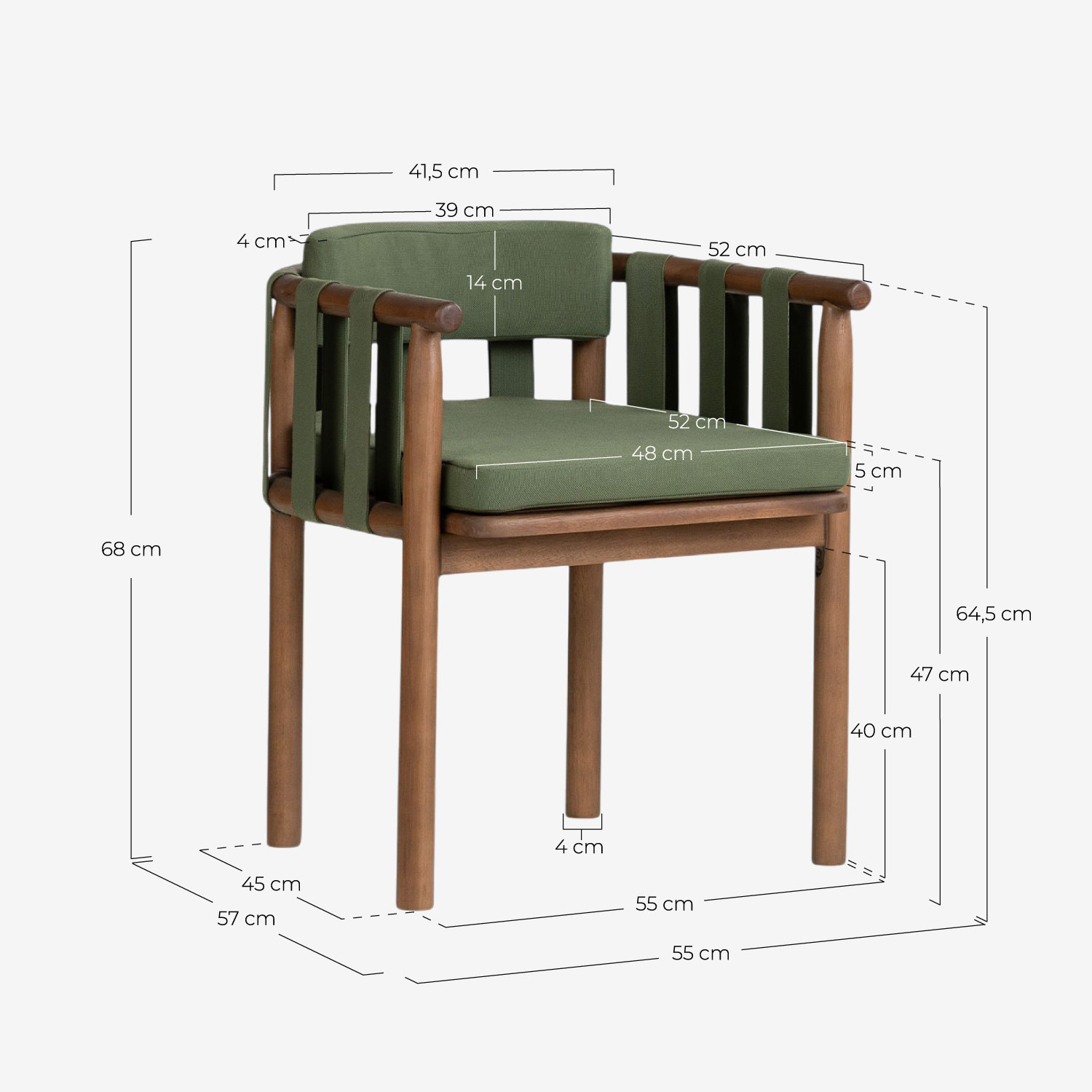 Pack 2 Sillas de Exterior con Reposabrazos de Madera de Eucalipto Edvard, medidas