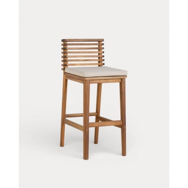 Pack 2 Taburetes Altos de Exterior de Madera de Acacia y Tela (75 cm) Hazan Beige Seashell - The Masie