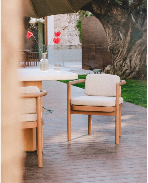 Silla de Exterior con Reposabrazos de Madera de Eucalipto y Tela Elnes