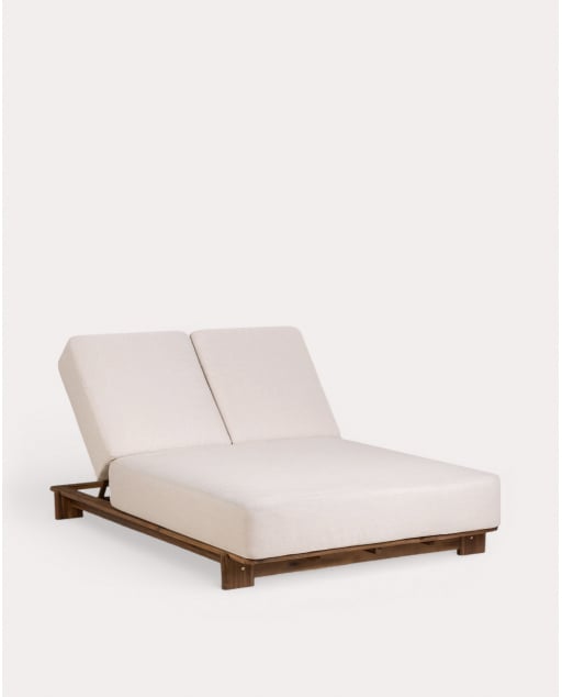Tumbona Doble Reclinable de Madera de Acacia con Cojín de Tela Cael