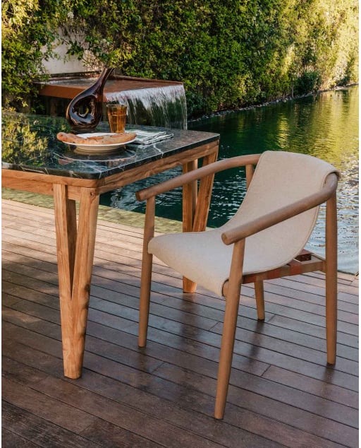 Silla de Exterior de Madera de Eucalipto y Tela Clhoti