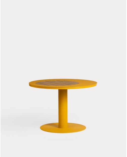 Mesa de Exterior Redonda de Metal y Madera de Teca (Ø110 cm) Lirae