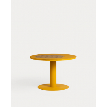 Mesa de Exterior Redonda de Metal y Madera de Teca (Ø110 cm) Lirae Amarillo Curry - The Masie
