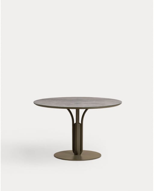 Mesa de Exterior Redonda de Metal y Cristal Templado (Ø120 cm) Llibet