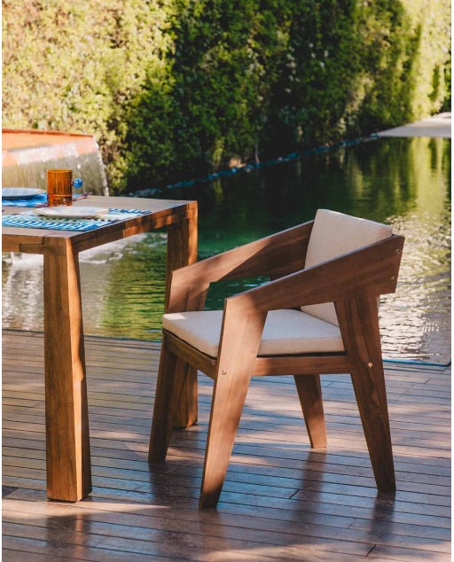 Silla de Exterior con Reposabrazos de Madera de Acacia y Tela Tanon